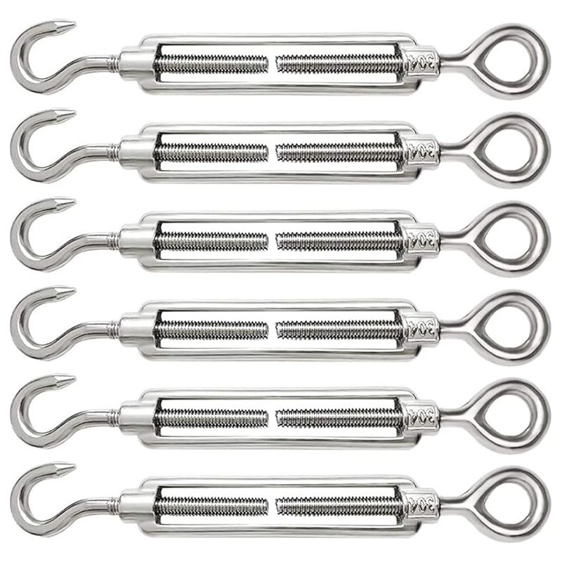 6 Verstellbare M6-kabelspanner Aus Edelstahl 304 Mit Haken Und Ring Für Kabel, Seile Und Drähte