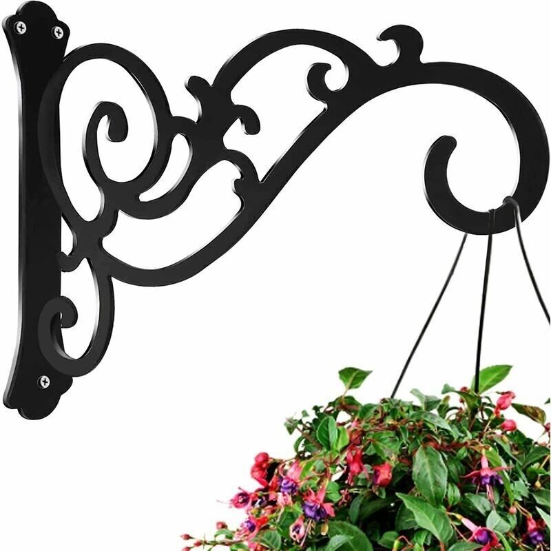 Crochets Muraux En Fer Pour Pots Suspendus, Support Décoratif Extérieur Noir Élégant Pour Plantes Et Fleurs