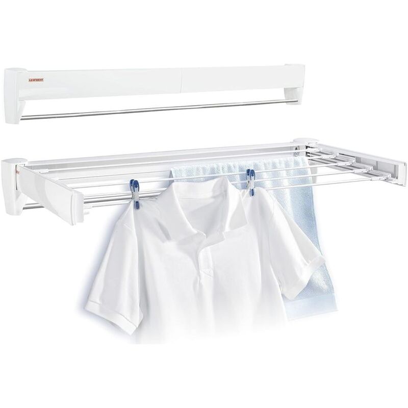 Étendoir À Linge Mural Pliable 5 Barres, Séchoir Intérieur Extérieur Robuste, Longueur Totale 3 Mètres, Gain De Place Idéal