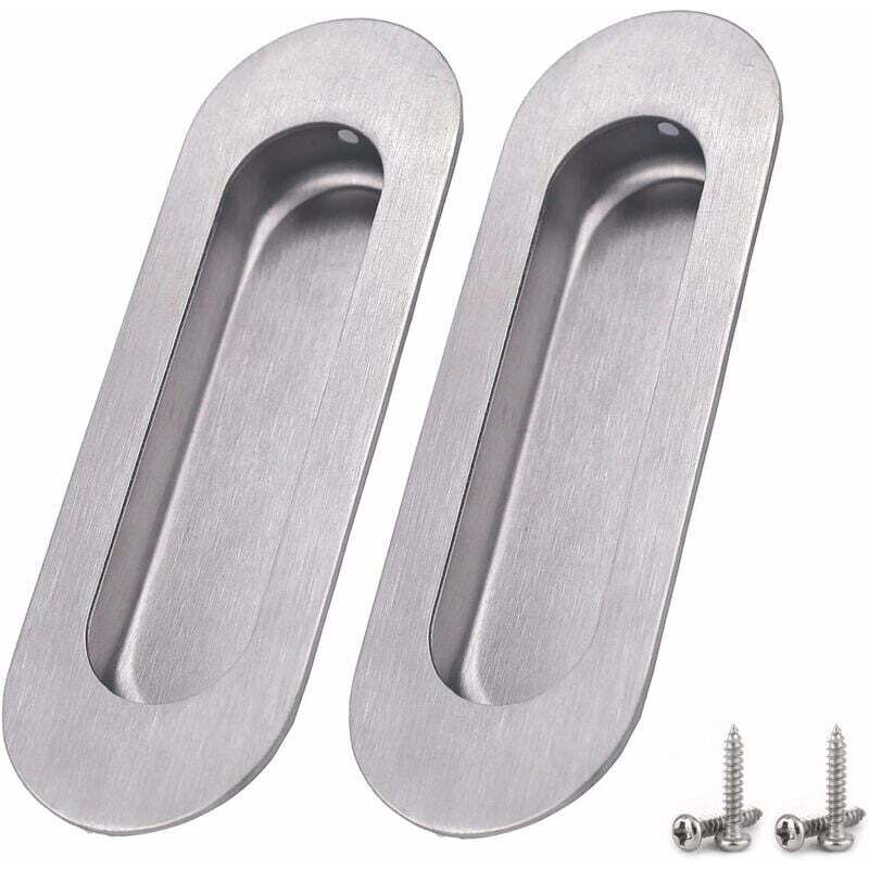 Set Mit 2 Ovalen, Eingelassenen Schiebegriffen Aus Gebürstetem Edelstahl Für Türen, Schränke Und Schubladen – Silberfarben