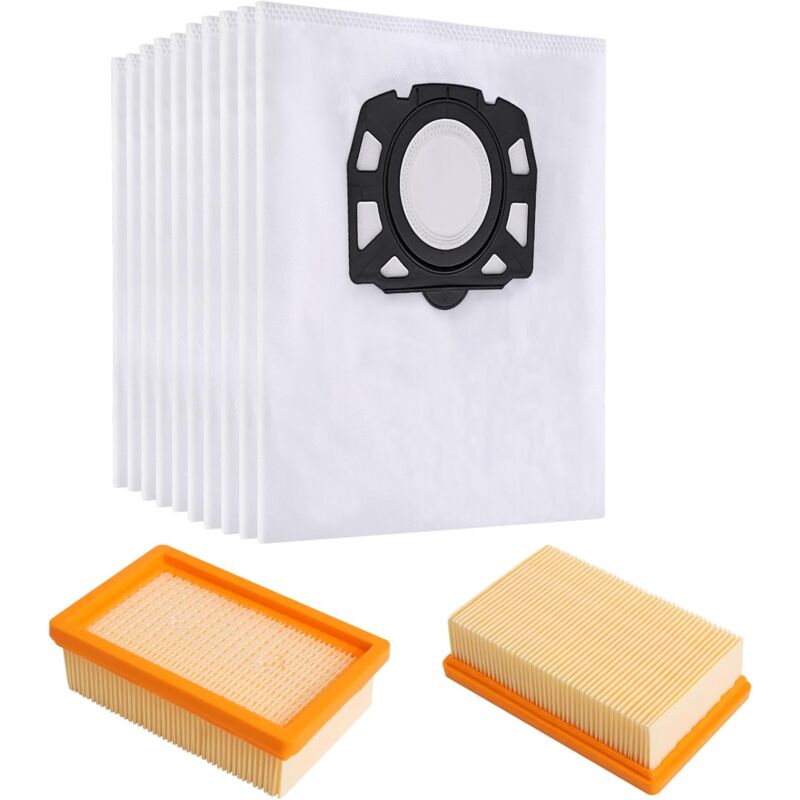 Packung Mit 10 Staubsaugerbeuteln, Kompatibel Mit Kärcher Wd4, Wd5, Wd6, Mv4, Mv5 Und Mv6, Inklusive 2 Filtern Und 5-lagiger Filtration Zum Schutz Des Motors