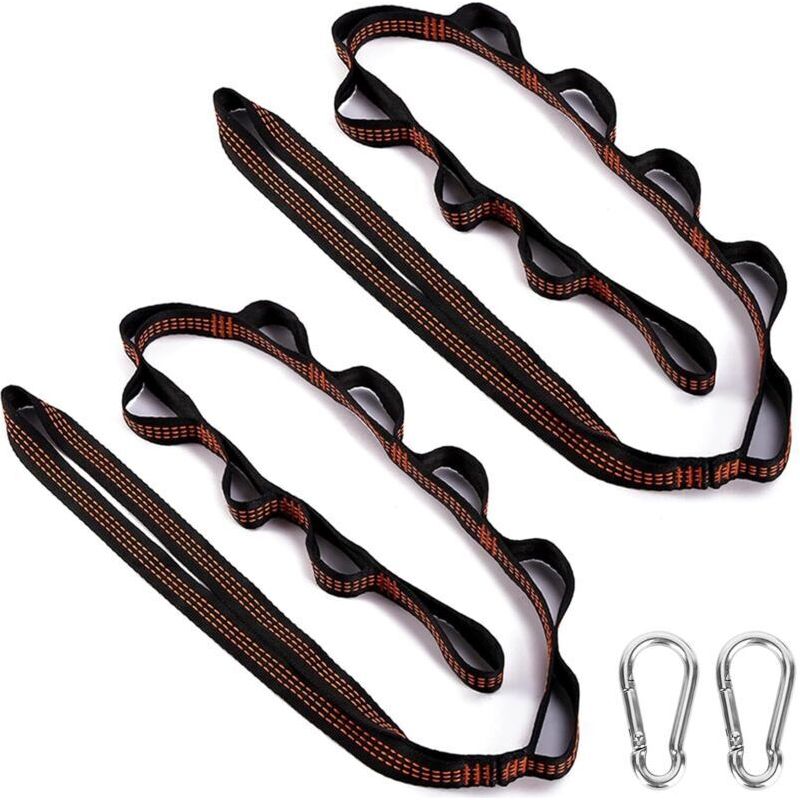 Lot De 2 Sangles D'Accroche Pour Hamac 300 Kg Avec Mousquetons Et Cordes, Kit De Suspension Arbre Pour Camping Et Extérieur