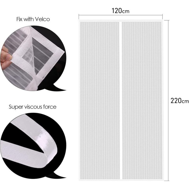 Magnetisches Moskitonetz Für Türen Und Fenster, 120 X 220 Cm, Feinmaschiger Moskitovorhang Mit Klebestreifen, Weißer Insektenschutz