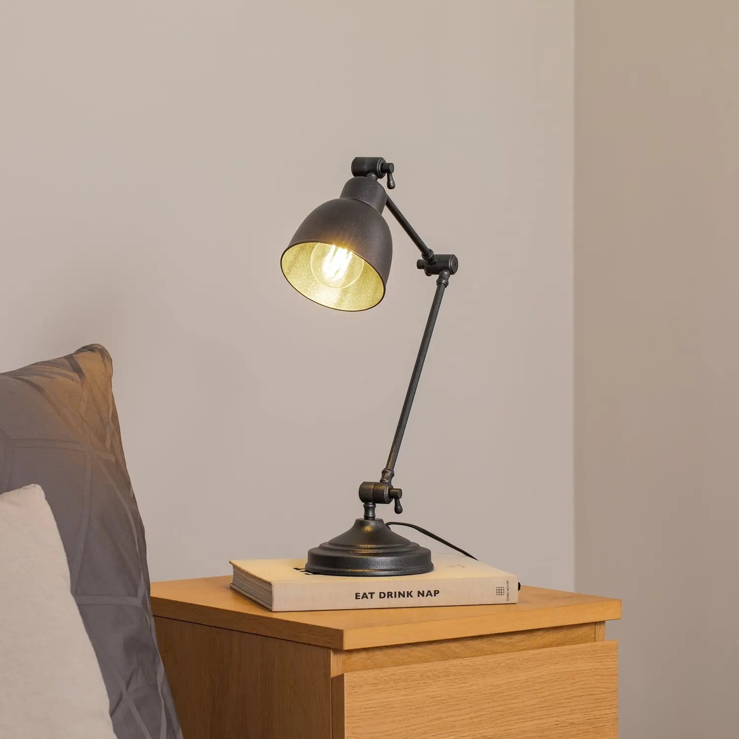 [neuwertig] B-ware Euluna Tischleuchte Lampe Emoti Anthrazit Stahl Schalter Verstellbar 45 Cm