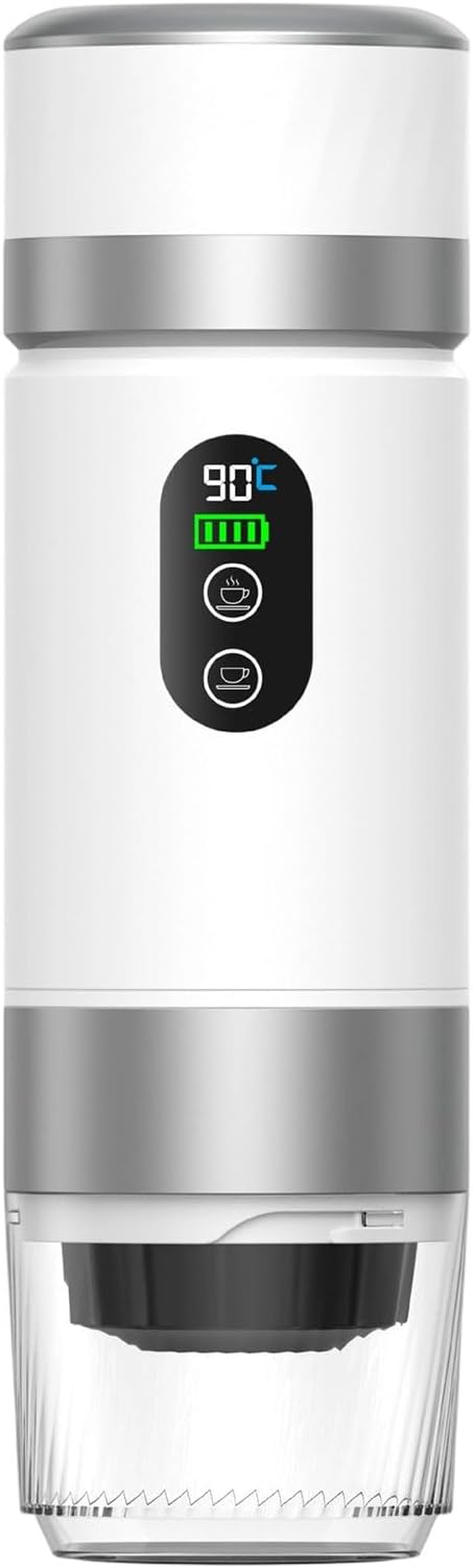Tragbare Espressomaschine, 20 Bar – 150 Ml, 7500 Mah Akku, Edelstahl 304, Weiß