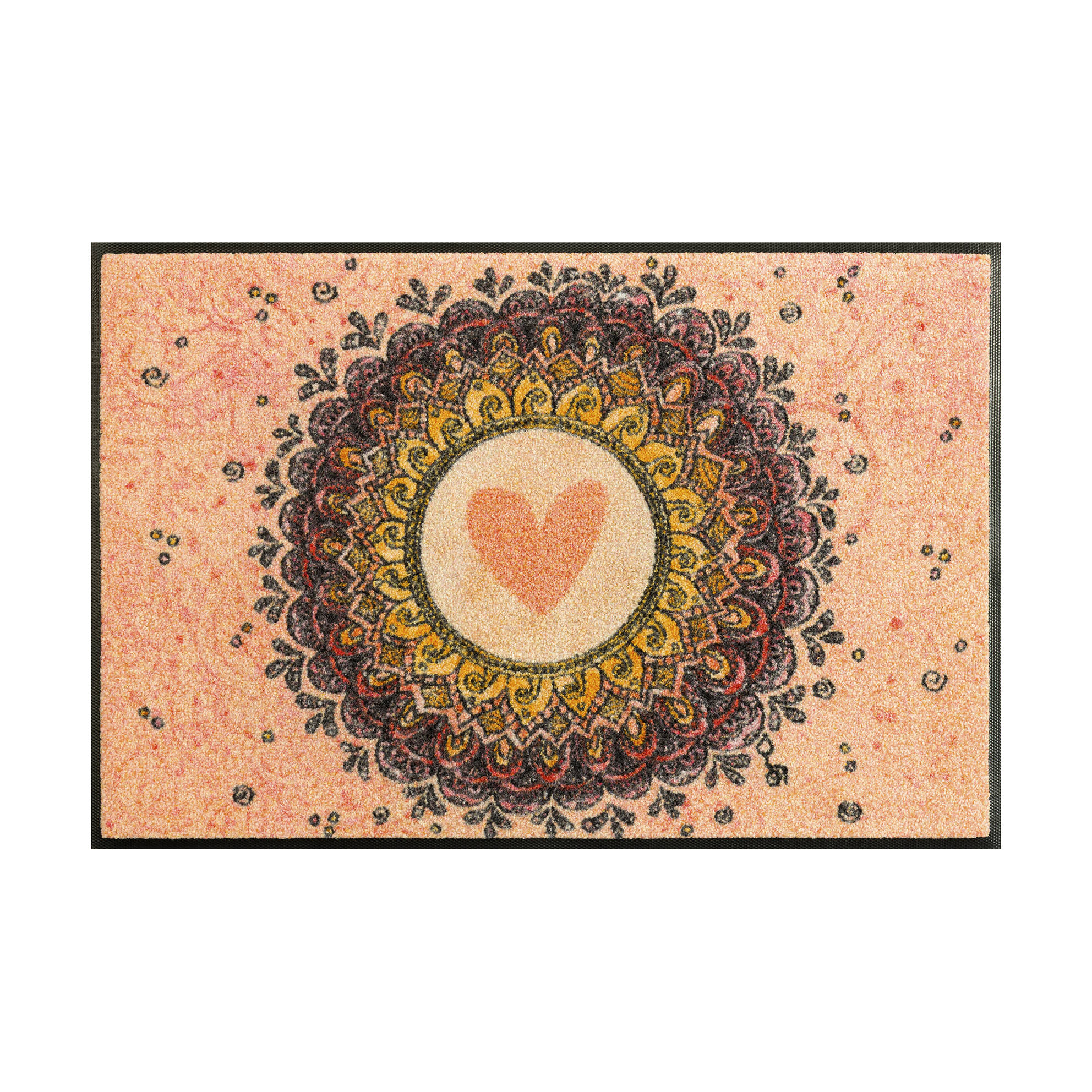Floornovo Schmutzfangmatte Trend Design - 75 Cm X 50 Cm - Herzring - Waschbare Fußmatte Innen Und Übderdachte Außenbereiche