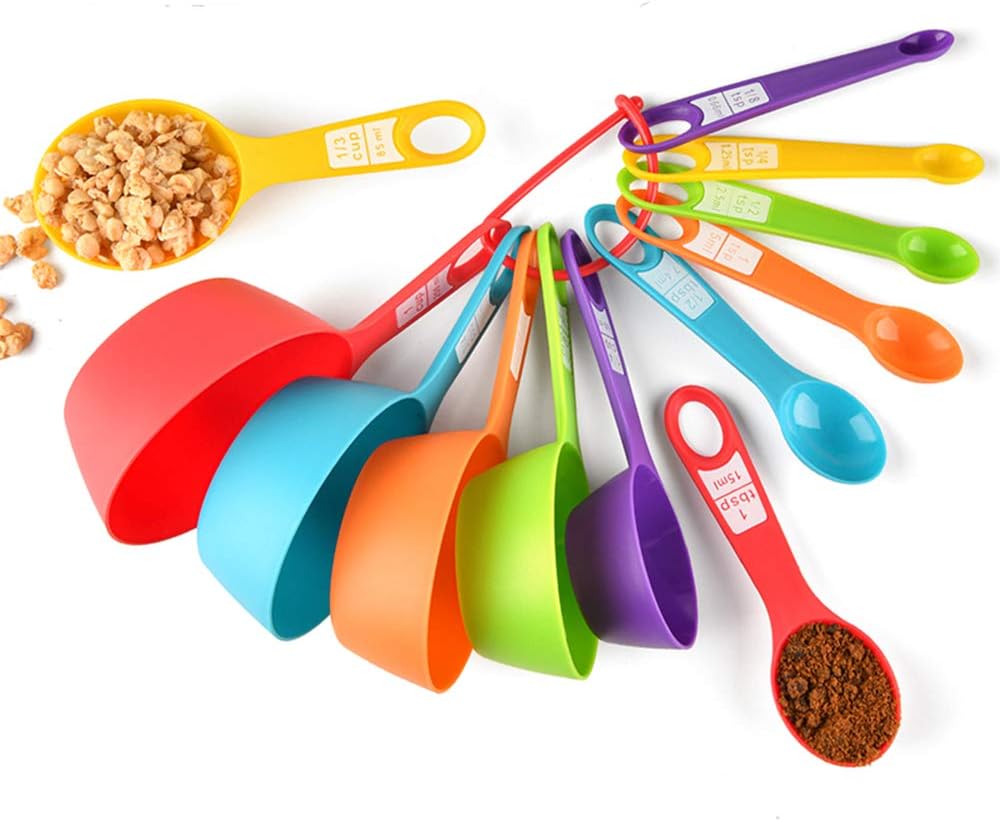 Messlöffel, 12-teiliges Messbecher-set Aus Kunststoff, Küchenmesslöffel Und -becher Zum Abmessen Von Trockenen Und Flüssigen Zutaten