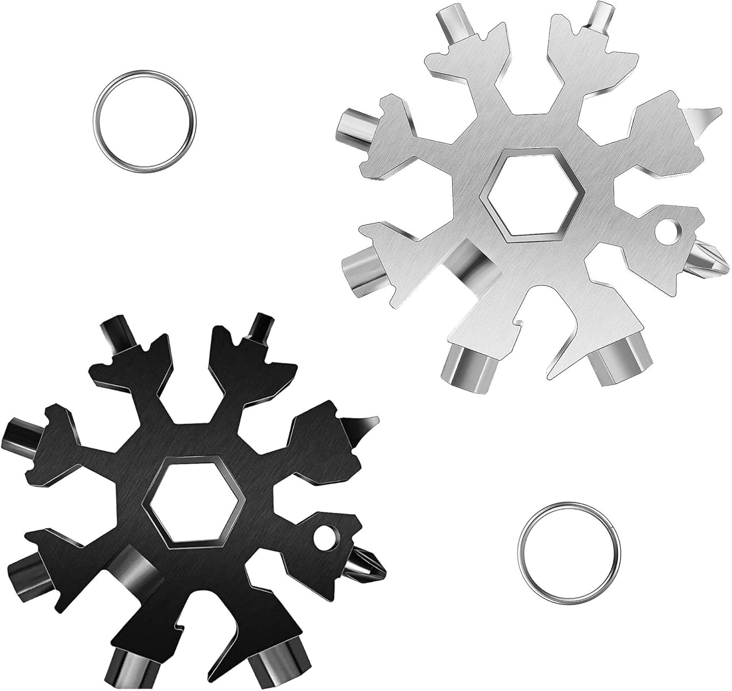 18-in-1-multitool Für Schneeflocken, Leistungsstarkes, Tragbares Edelstahlwerkzeug Für Reisen, Camping, Abenteuer Und Den Täglichen Gebrauch, 2-teilig, Silber/schwarz