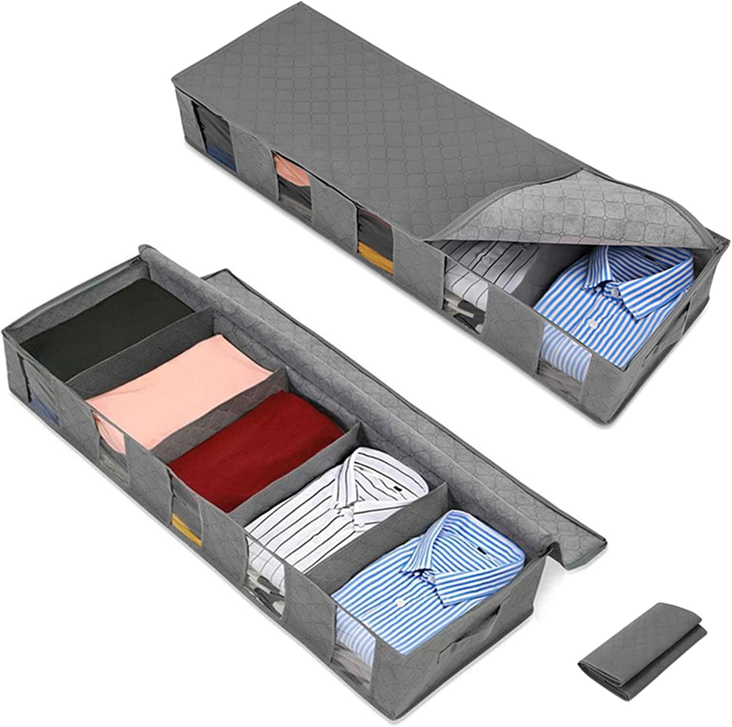 Aufbewahrungstasche Für Unter Das Bett, Kleiderschrank-organizer, Faltbare Aufbewahrungsbox, Staubdichte Schublade Für Unter Das Bett Für Kleidung Und Decken, 2-teilig, Grau
