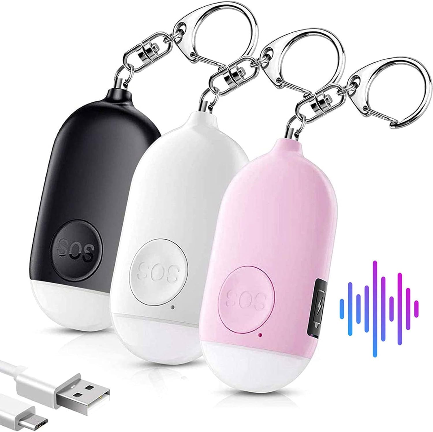Persönliche Alarme Sicherer Schall-taschenalarm Für Frauen Und Hundebesitzer Sicherheit 130 Db Led-taschenlampe Wiederaufladbar Wasserdichter Alarm Für Personen 3 Stück