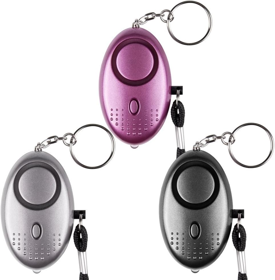 Persönlicher Notfallalarm, 130 Db, Sicherheitsalarm, Led-taschenlampe Für Kinder, Frauen, Senioren Und Studenten, Schwarz + Silber + Lila, 3er-set