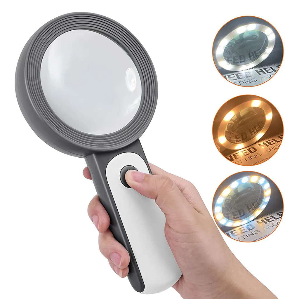 Handlupe Mit 18 Led-licht - 30-fach Hochauflösende Leselupe, 3 Beleuchtungsmodi, Leicht Und Tragbar, Geeignet Für Senioren, Kinder, Juweliere Und Hobbyisten - Mit Linsentuch (grau Und Weiß)
