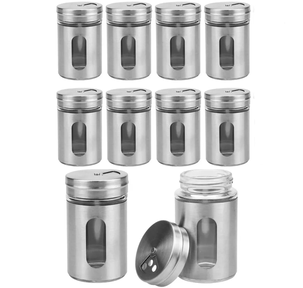 10 Stück Gewürzspender Vorratsgläser Mit Streuregulierung Edelstahl Mit Sichtfenster 100 Ml