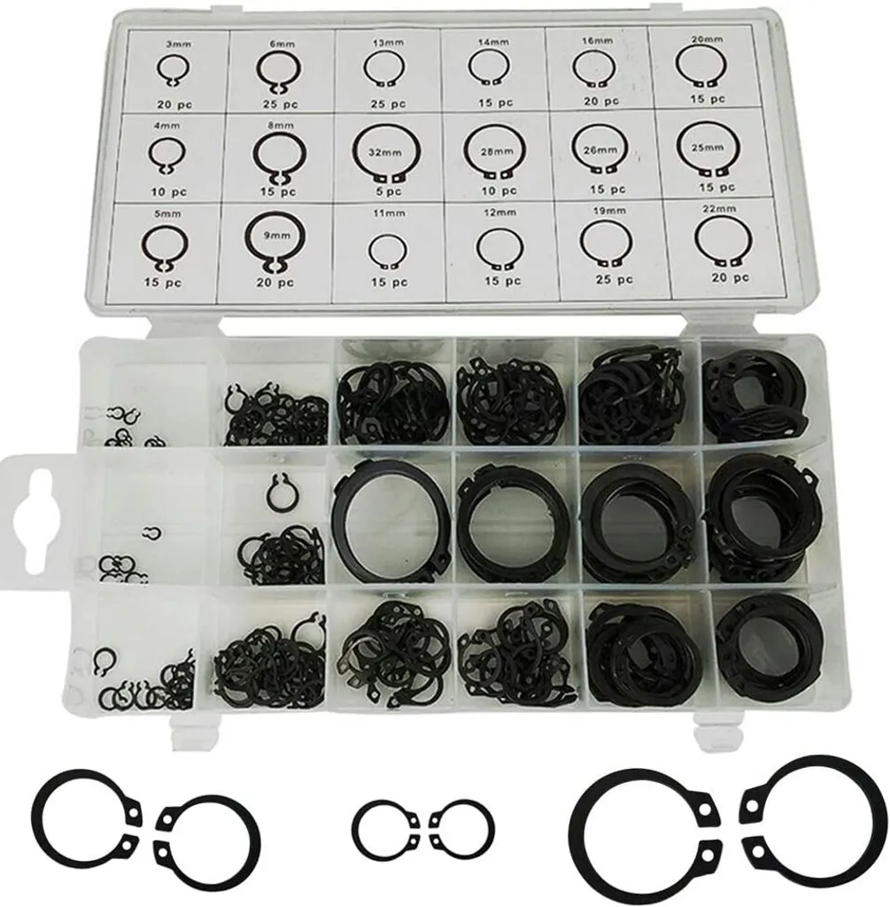 Sicherungsring-sortiment-kit, 300 Stück, 18 Größen, Sicherungsringe, Externes Sicherungsringsortiment Mit Schwarzer Box (3 Mm–22 Mm)