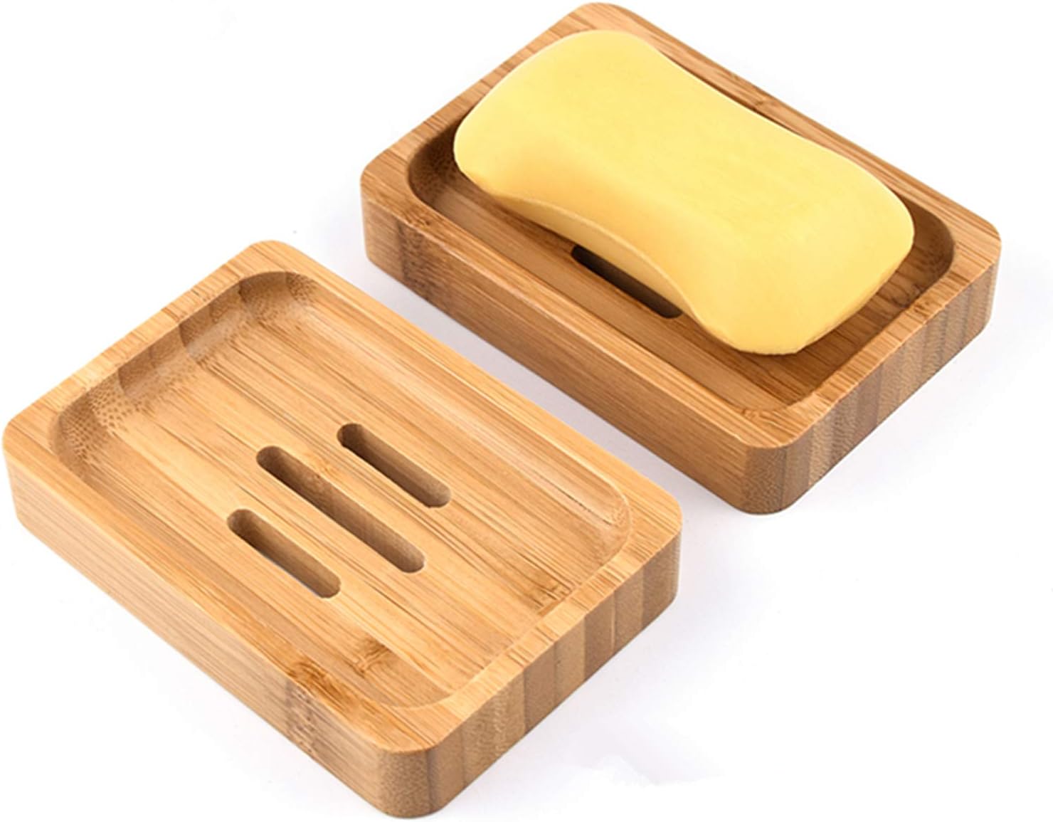 2er-set Seifenschalen Aus Natürlichem Bambusholz Für Badezimmer Und Dusche, Seifenhalter, Schwämme Und Mehr