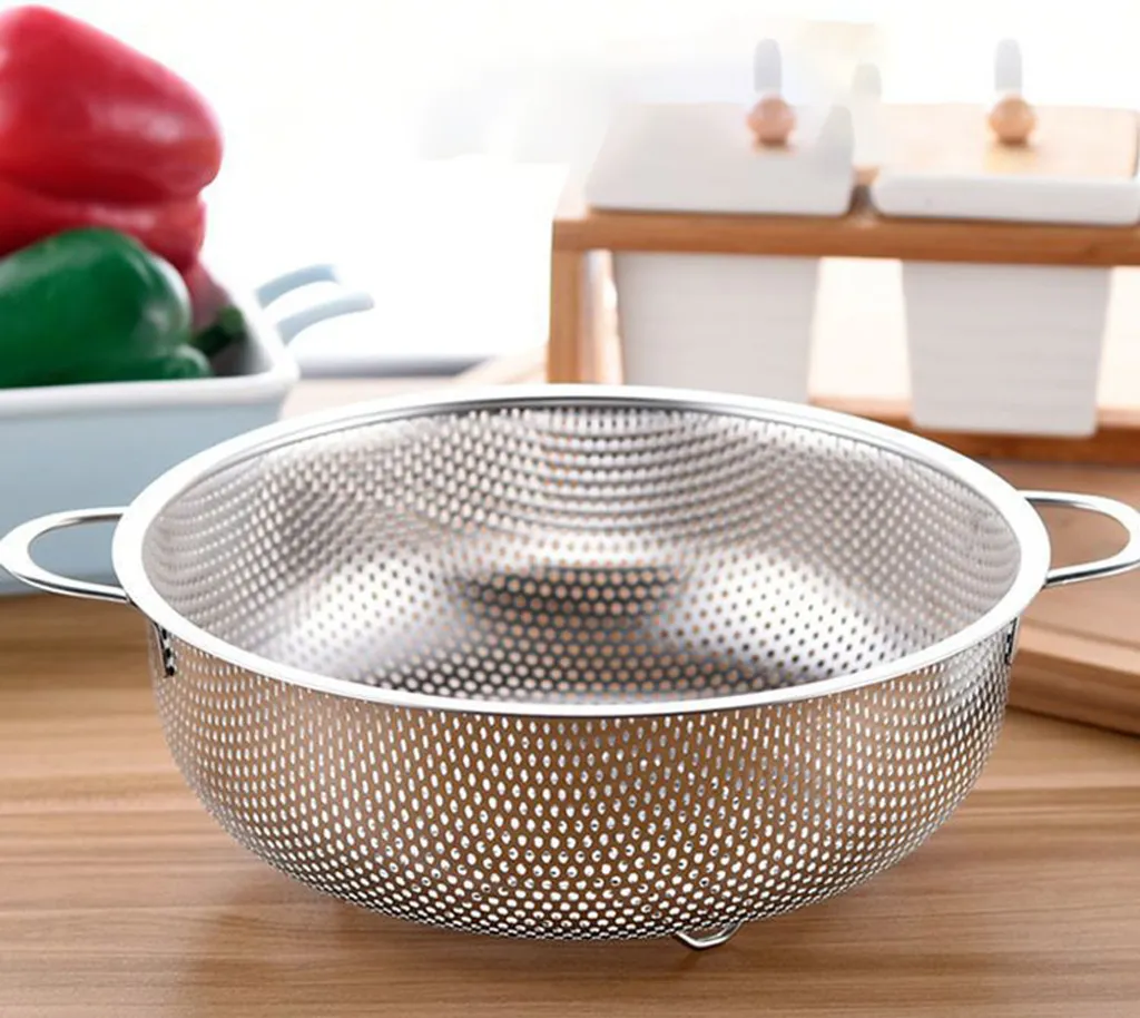 Küchensieb Aus Edelstahl, Mikroperforiert, 1er-set, Nudelsieb Mit Griffen, Für Nudeln, Obst, Reis, Gemüse, Gesund Und Hochglanzpoliert, Spülmaschinenfest – 28 Cm