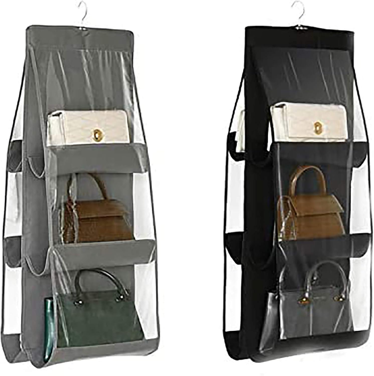 Hängender Handtaschenorganizer, 2-teilig, 6 Staubdichte Taschen, Aufbewahrungstasche Für Kleiderschrank, Platzsparendes Organizersystem, Waschbar (schwarz + Grau)