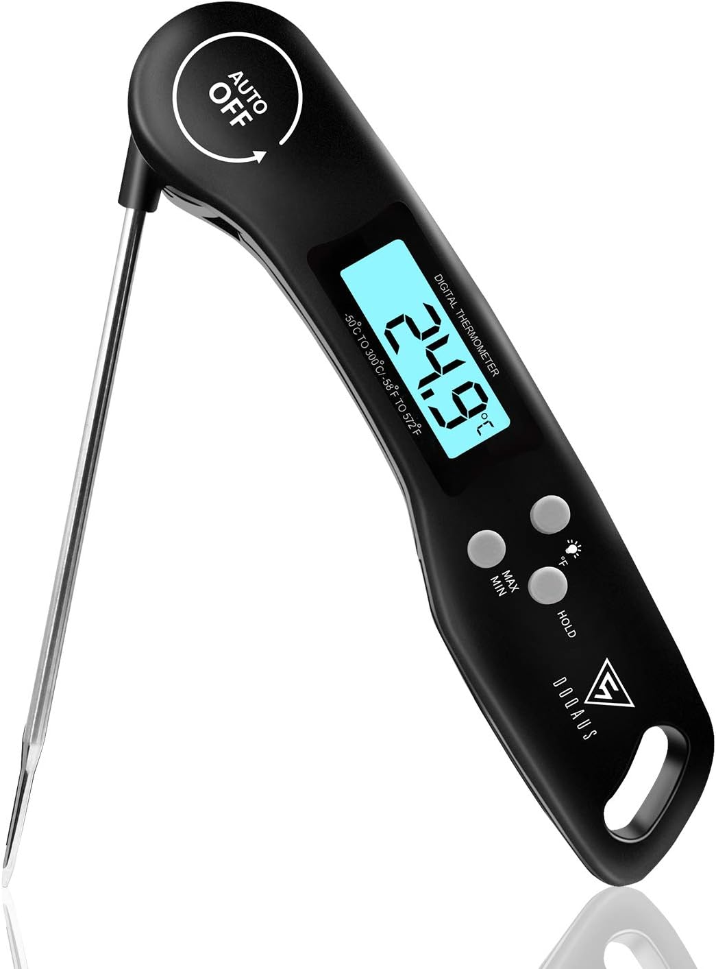 Einteiliges Küchenthermometer, 3-sekunden-messung, Kochthermometer, Fleischthermometer Mit Hintergrundbeleuchtetem Lcd-display, Klappbarer Sonde Zum Kochen, Für Fleisch, Grillen, Steaks, Öl, Milch Und