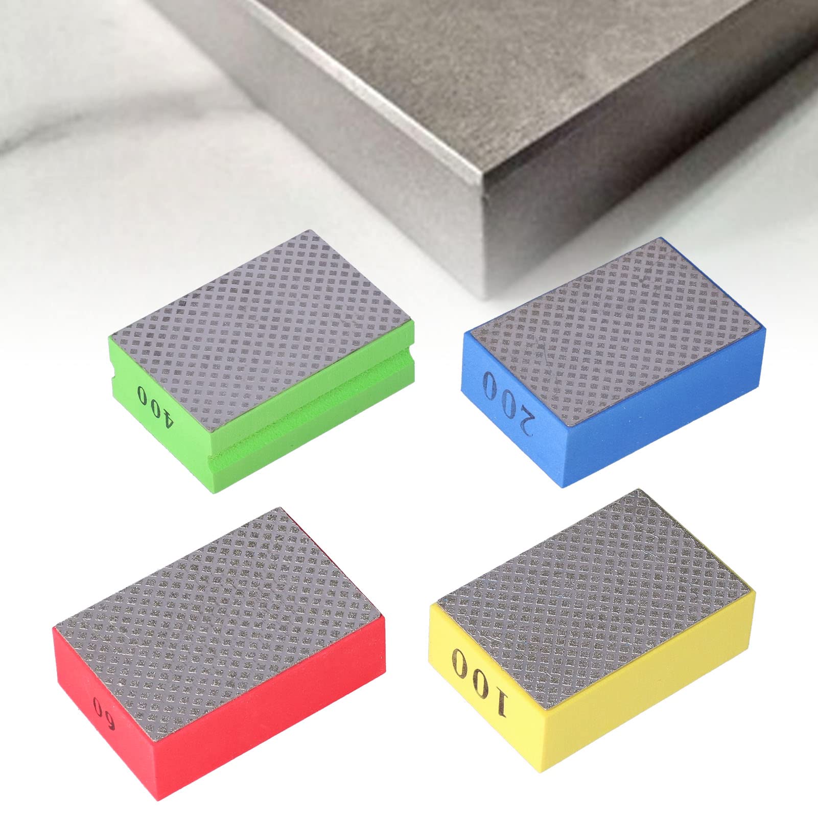 4-teiliges Set Diamant-handpolierpads Zum Schneiden Und Entgraten Von Fliesen Und Naturstein, Körnung 60, 100, 200 Und 400