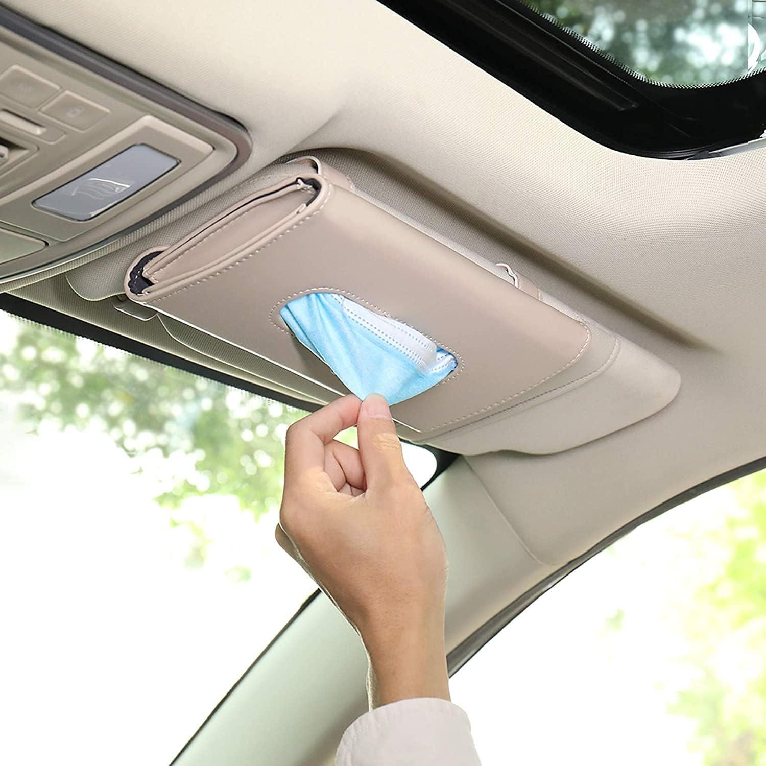 Einteilige Taschentuchbox Für Die Sonnenblende Im Auto, Taschentuchhalter Aus Leder Für Die Sonnenblende Im Auto, Taschentuchbehälter Aus Leder (beige)