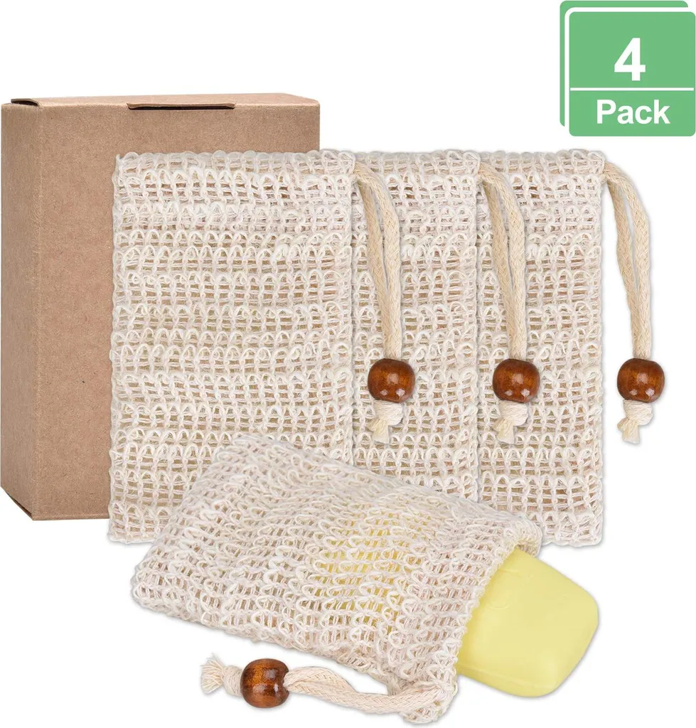 4x Seifensäckchen Aus Sisal Natur Seifenbeutel Seifenreste Peeling Massage