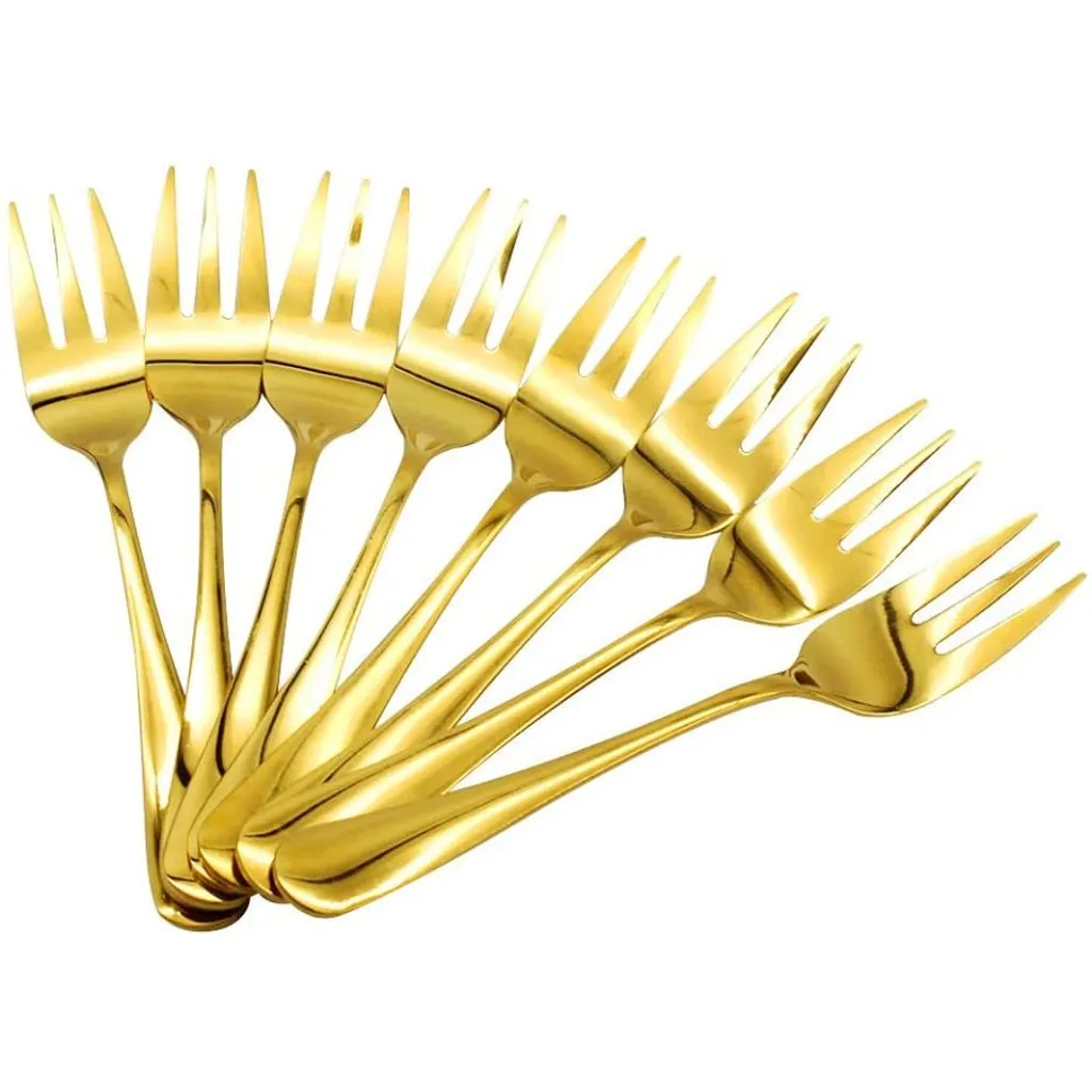 Edelstahl-kuchenfork 3-zacken-fruchtgabel 8-teiliges Set Goldgabel-set Spiegelpoliert Geeignet Für Hochzeit Dessert