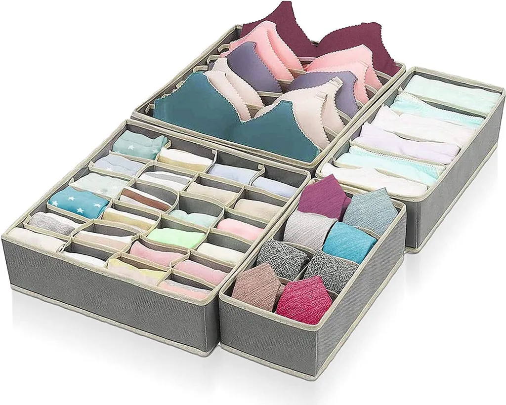 Aufbewahrungsbox Für Unterwäsche Und Socken, Schrank Und Schubladen Ordnungssystem, 4er Faltbox Kleiderschrank Organizer