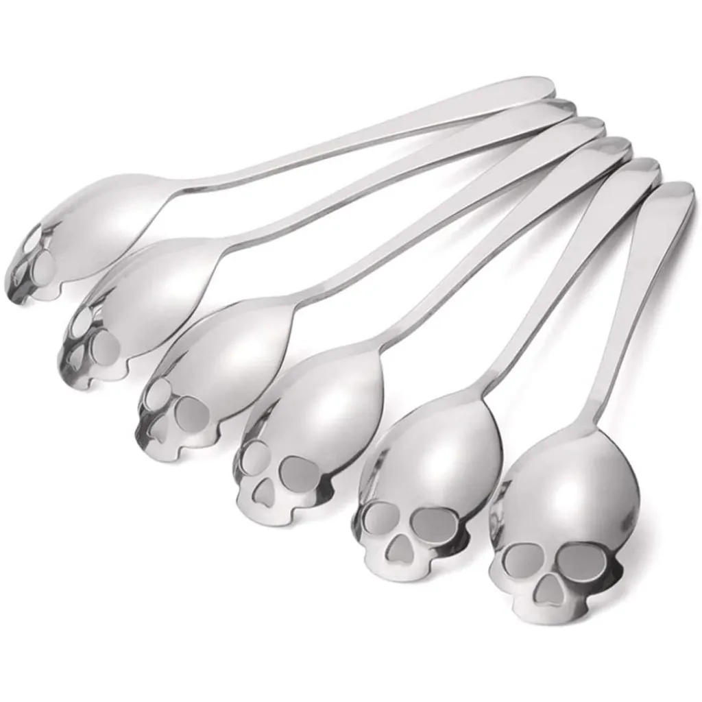 6er Set Totenkopf Teelöffel Aus Edelstahl, 15 Cm Zuckerlöffel Für Kaffee, Spülmaschinenfest