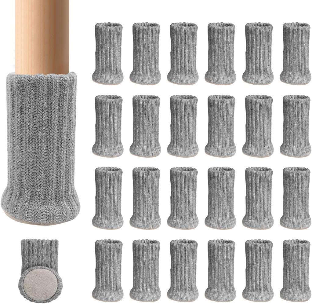 Rutschfeste, Gestrickte Möbelgleiter Für Stuhlbeine, Zum Schutz Vor Kratzern Und Zur Geräuschreduzierung, Für Leichtes Verschieben, Grau, 24 Stück