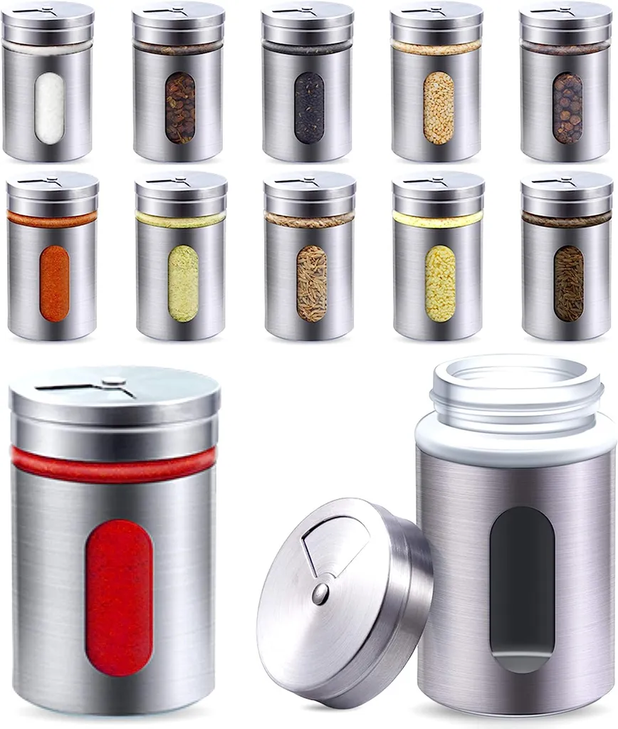 12 Silberne Gewürzgläser Edelstahl-gewürzspender-set 90ml Mit Sichtfenster Und Professioneller Gewürzsteuerung Für Gewürze/kräuter