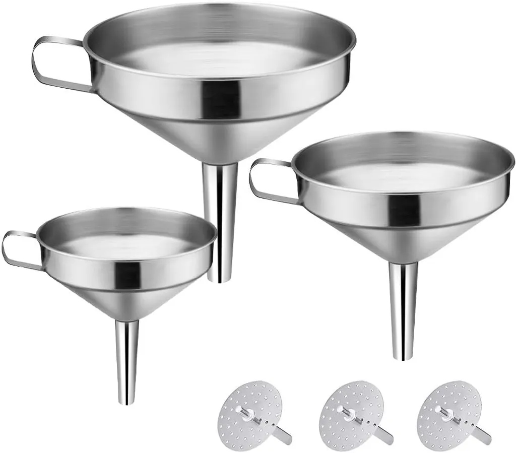 Edelstahl-siebtrichter-set – 3 Trichter Mit Griff-design / 1 Sieb – Zum Übertragen Von Flüssigkeiten/trockenen Zutaten/pulver