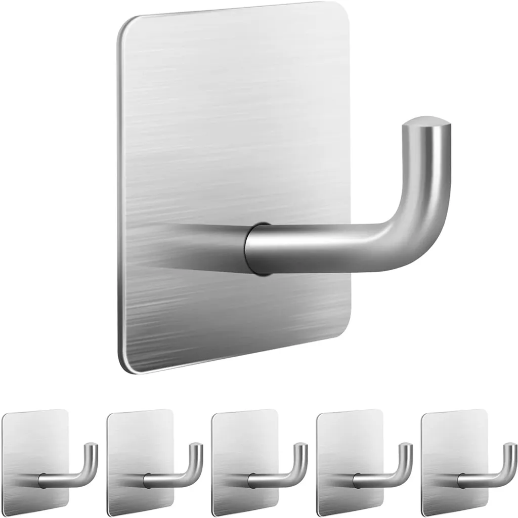 6 Stück Edelstahl Selbstklebende Haken Ohne Bohren Für Bad Küche Handtuch Kleidung