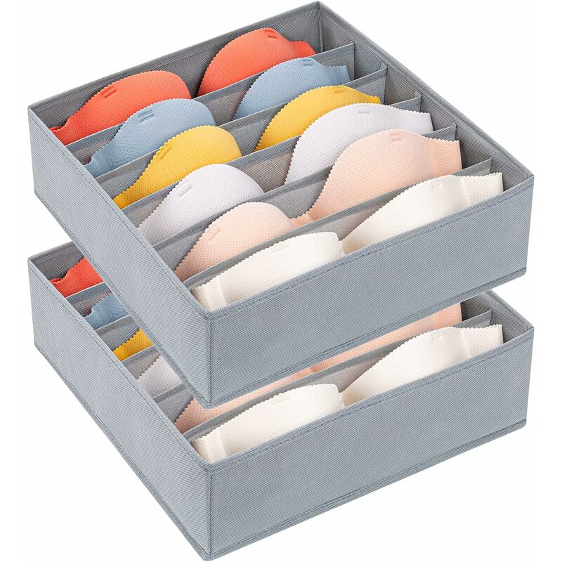Schubladenorganizer, 2er-set Faltbare Aufbewahrungsboxen Mit Je 6 Fächern Für Unterwäsche, Inklusive Bh-beutel Aus Vliesstoff Für Die Schublade, Grau