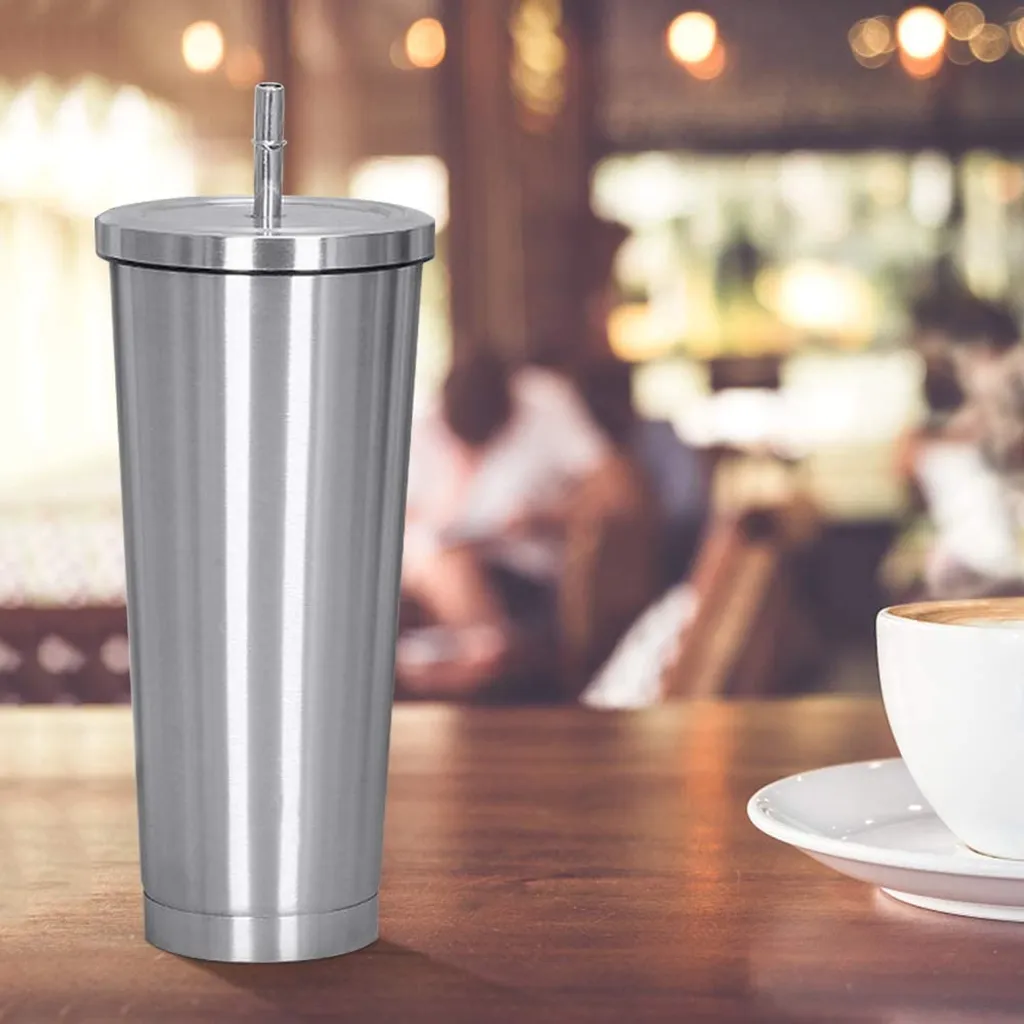 750ml Klassischer Isolierbecher Mit Wiederverwendbarem Strohhalm Und Klappdeckel - Edelstahl Vakuumisolierter Kaffeebecher