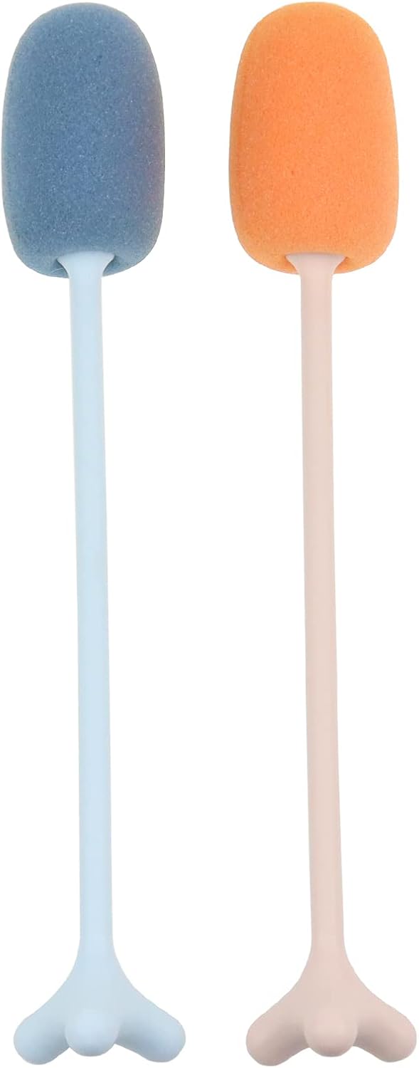 Set Mit 2 Flaschenbürsten Aus Schwamm Mit Langen Griffen Für Babyflaschen, Gläser, Wasserkocher Und Weingläser. Ideal Für Die Küche.