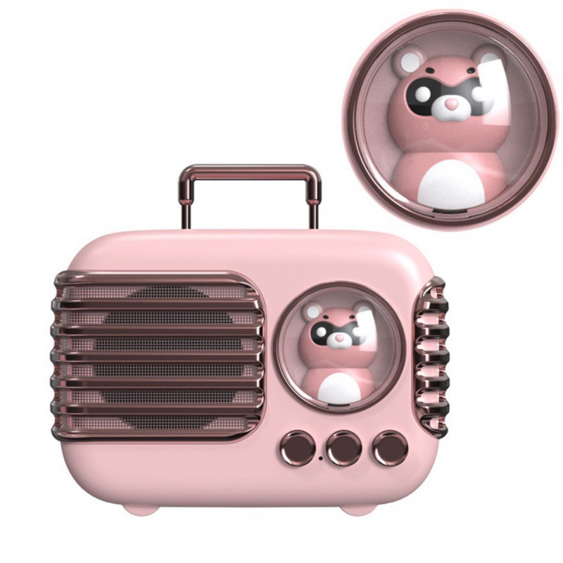 Kreativer Retro-bluetooth-lautsprecher Im Koffer-design Mit Kätzchenmotiv, Tragbar, Usb-aufladbar, Kompakt, Tischgröße, 96 X 56 X 51 Mm, Rosa