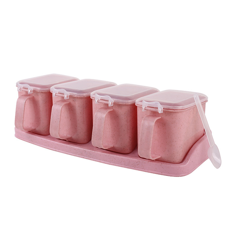 Einteiliges Vorratsglas Mit 4 Fächern Für Gewürze, Salz, Zucker Und Pfeffer (rosa) – 30 X 11 X 8 Cm