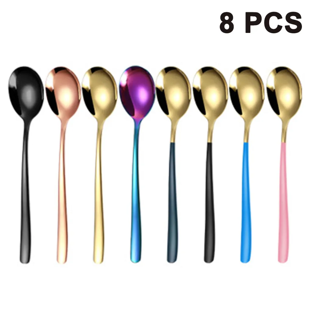 Wiederverwendbarer Strohhalmlöffel Edelstahl-latte-macchiato-cocktail-löffel Eiskaffeelöffel 20,5 Cm Langer Strohhalmlöffel 8er-set