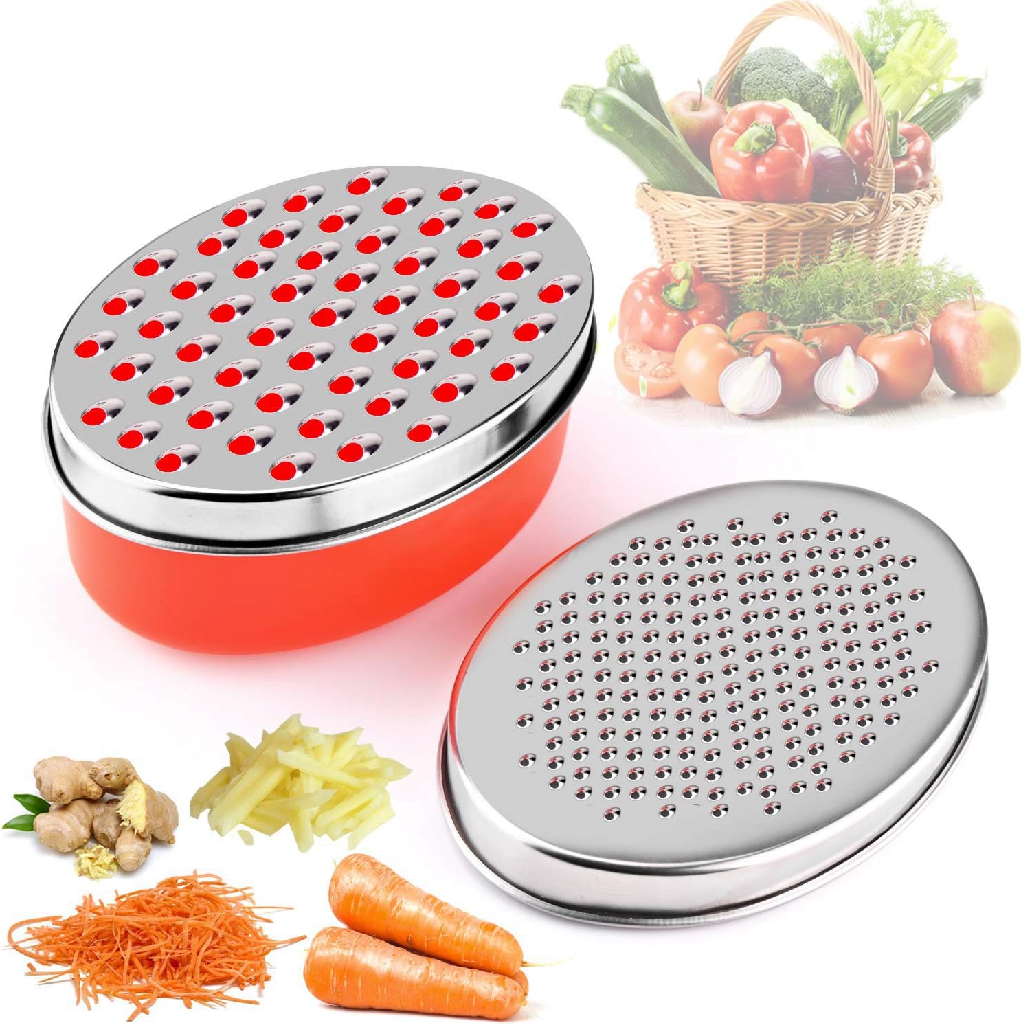 Käsereibe Mit Auffangbehälter Und Deckel, Gemüse- Und Obstzerkleinerer (rot)