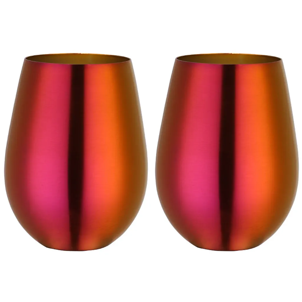 Weinglas Ohne Stiel Aus Edelstahl, Doppelwandig, Vakuumisoliert, 2er-set, Geschenkpackung Für Kaffee, Wein, Cocktails (magisches Rot)