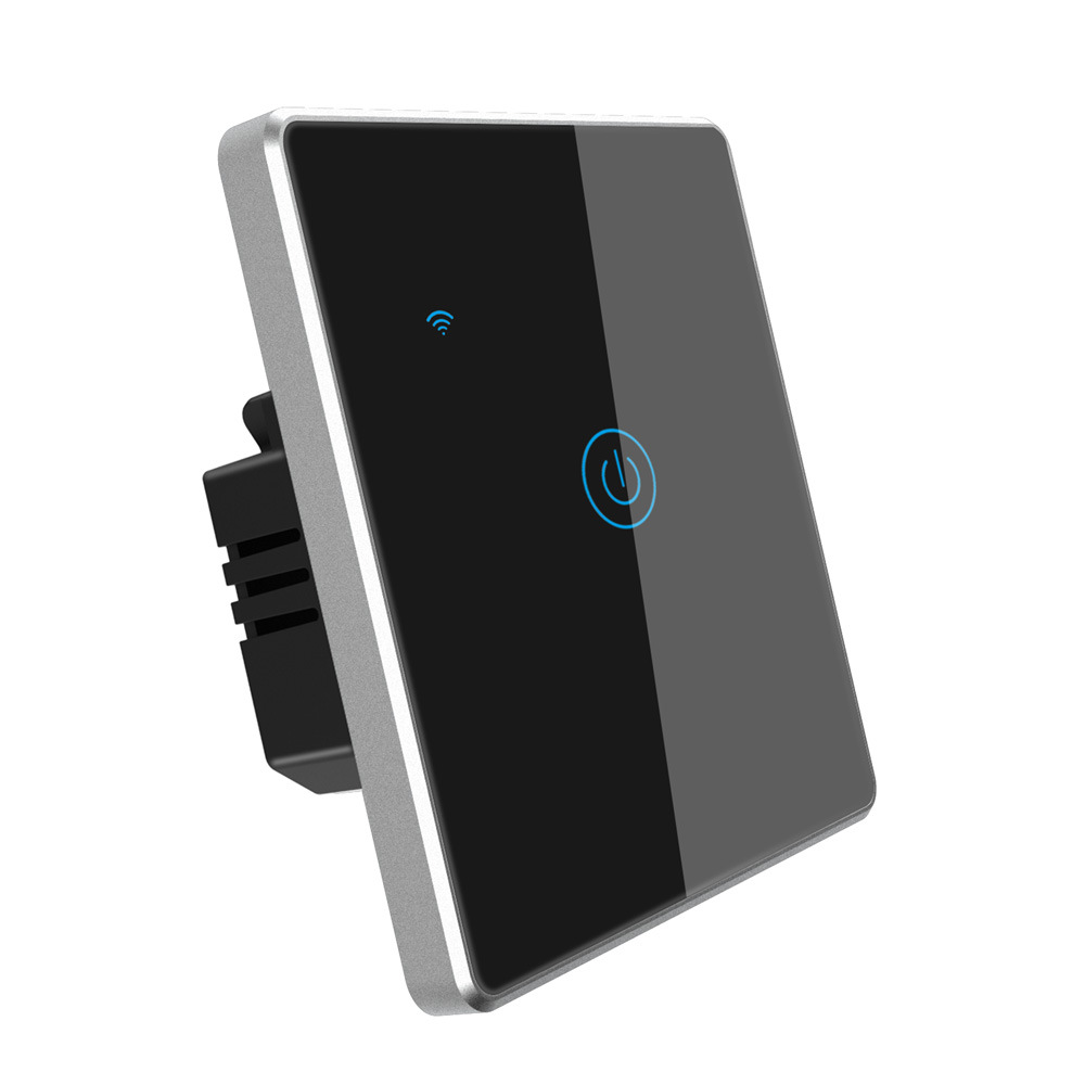 Intelligenter Wifi Bluetooth Touch-wandschalter Mit Aluminiumrahmen, Typ 86, Kabellos, Flammenfrei, Sprachsteuerungskompatibel, 86 X 86 X 35 Mm, Schwarz.