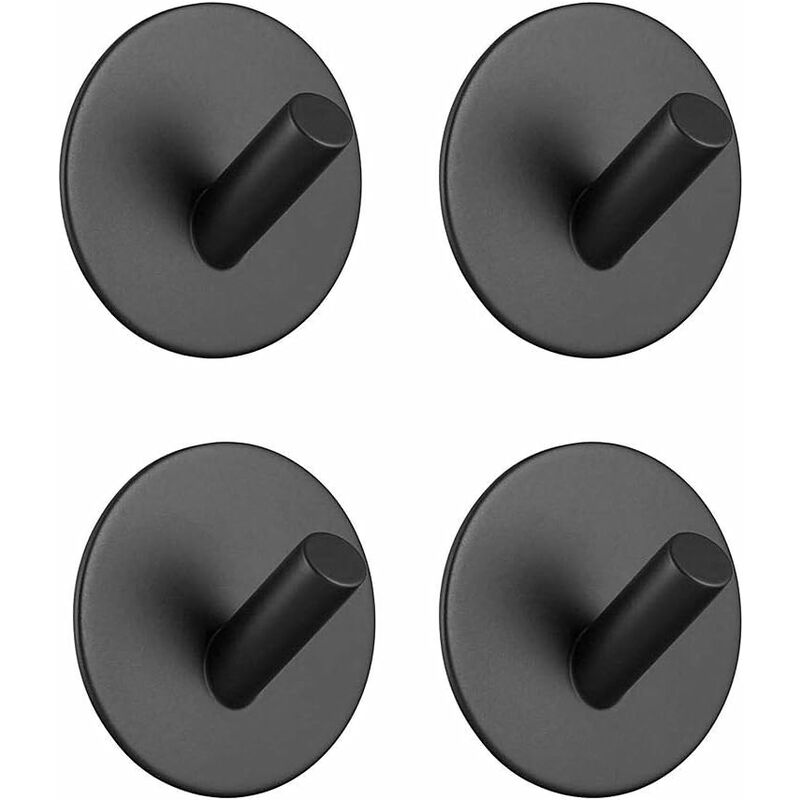 Extrem Starker Klebehaken, Schwarzer Edelstahl-wandhaken Für Bademäntel, Großer Handtuchhaken, Küche, Bad, Haushalt, Wasserdicht, Rostfrei, 4er-set