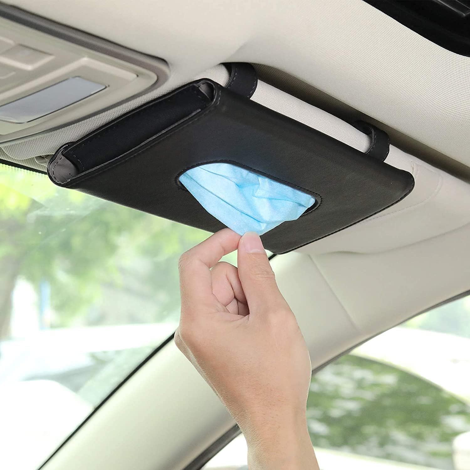 Einteilige Taschentuchbox Für Die Sonnenblende Im Auto, Taschentuchhalter Aus Leder (schwarz)