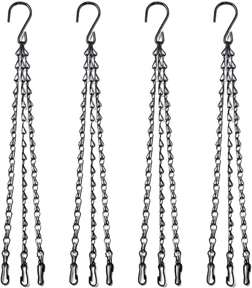 40 Cm Lange, Dreisträngige Metall-hängekorbkette Mit Haken Und Clip Für Blumentöpfe, Pflanzgefäße, Vogelfutterhäuser, Laternen, Bilder Und Dekorationen – 4er-pack, Schwarz