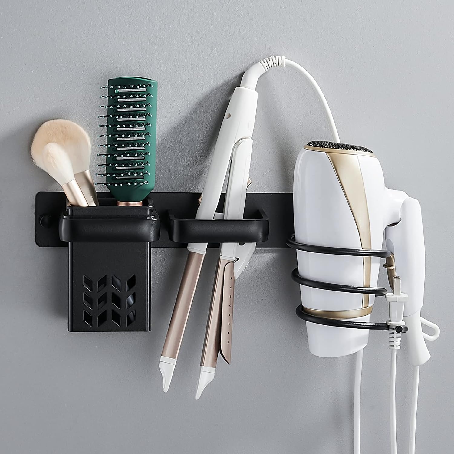 Wandhalterung Für Haartrockner Und Glätteisen, Ideal Für Badezimmer, Schlafzimmer Oder Hotel (schwarz)