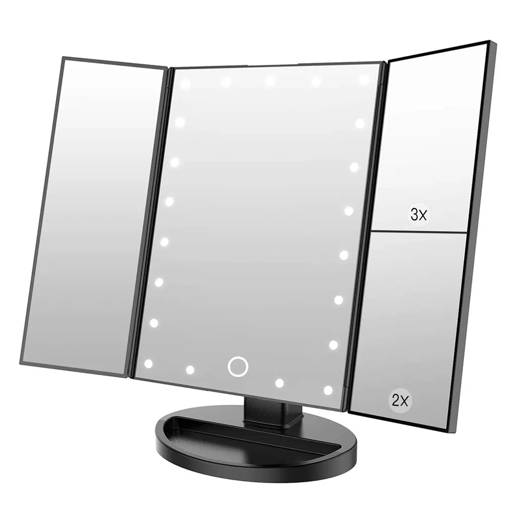 Schminkspiegel 2-fach/3-fach Vergrößerung 22 Led-leuchten Touchscreen-schalter Dreifach-design 180° Drehung Tray Kosmetikspiegel