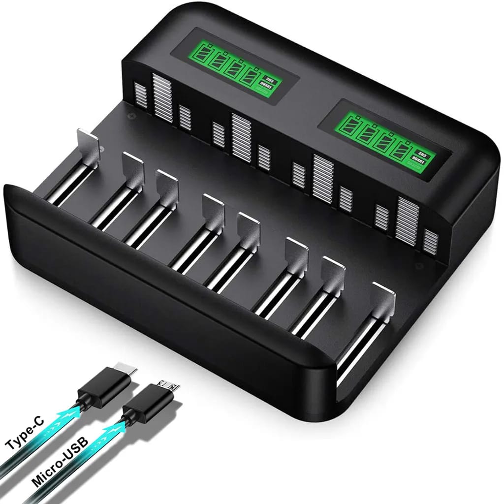 Akku-ladegerät - Schnellladegerät Für Aa/aaa/c/d Ni-mh Akkus Mit Type-c-eingang, Automatische Erkennung & Abschaltung, Lcd-anzeige