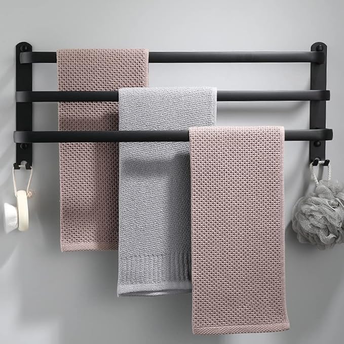 3-stufiger, Wandmontierter Handtuchhalter Aus Aluminium Mit Haken, 60 Cm, Wasserdicht, Schwarz, Für Badezimmer, Küche, Wc