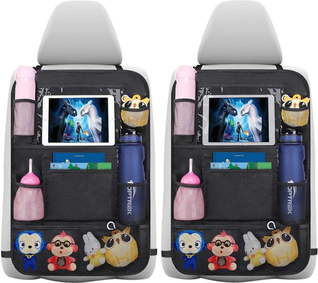 Autositz-rückenschutz 2 Stück Groß Auto-rücksitz-organizer Für Kinder, 600d Oxford-gewebe Wasserdicht Rücksitzschoner Mit 12 Zoll Ipad/tablet-tasche, Kickmatten-schutz Für Autositz
