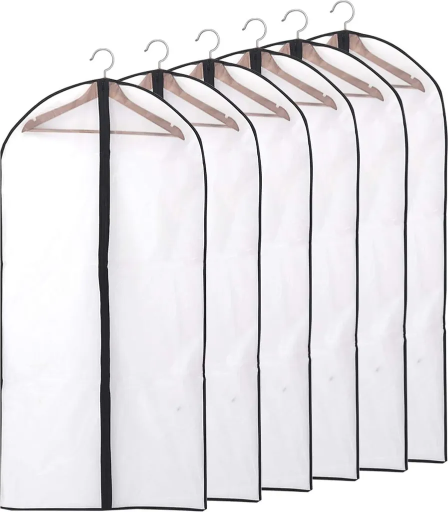 Kleiderschutzhüllen Set 6 Stück Hochwertige Kleiderhüllen, Transparenter Atmungsaktiver Stoff, Für Anzüge, Kleider, Mäntel, Sakkos, Hemden, Abendkleider, Kleidung Aufbewahrung
